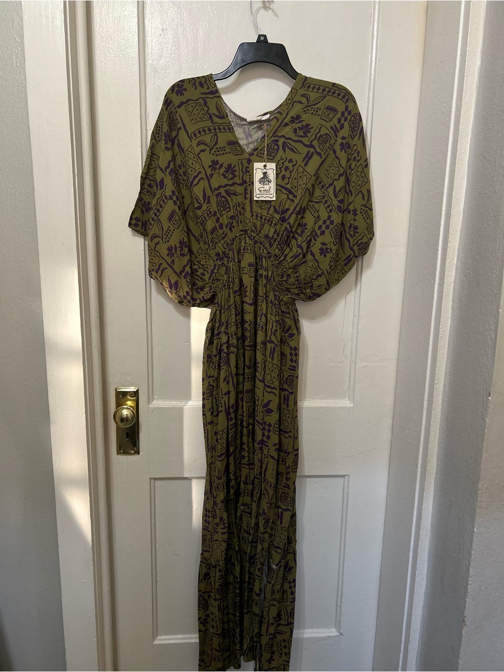 easel Olive Maxi Dress with Purple Print